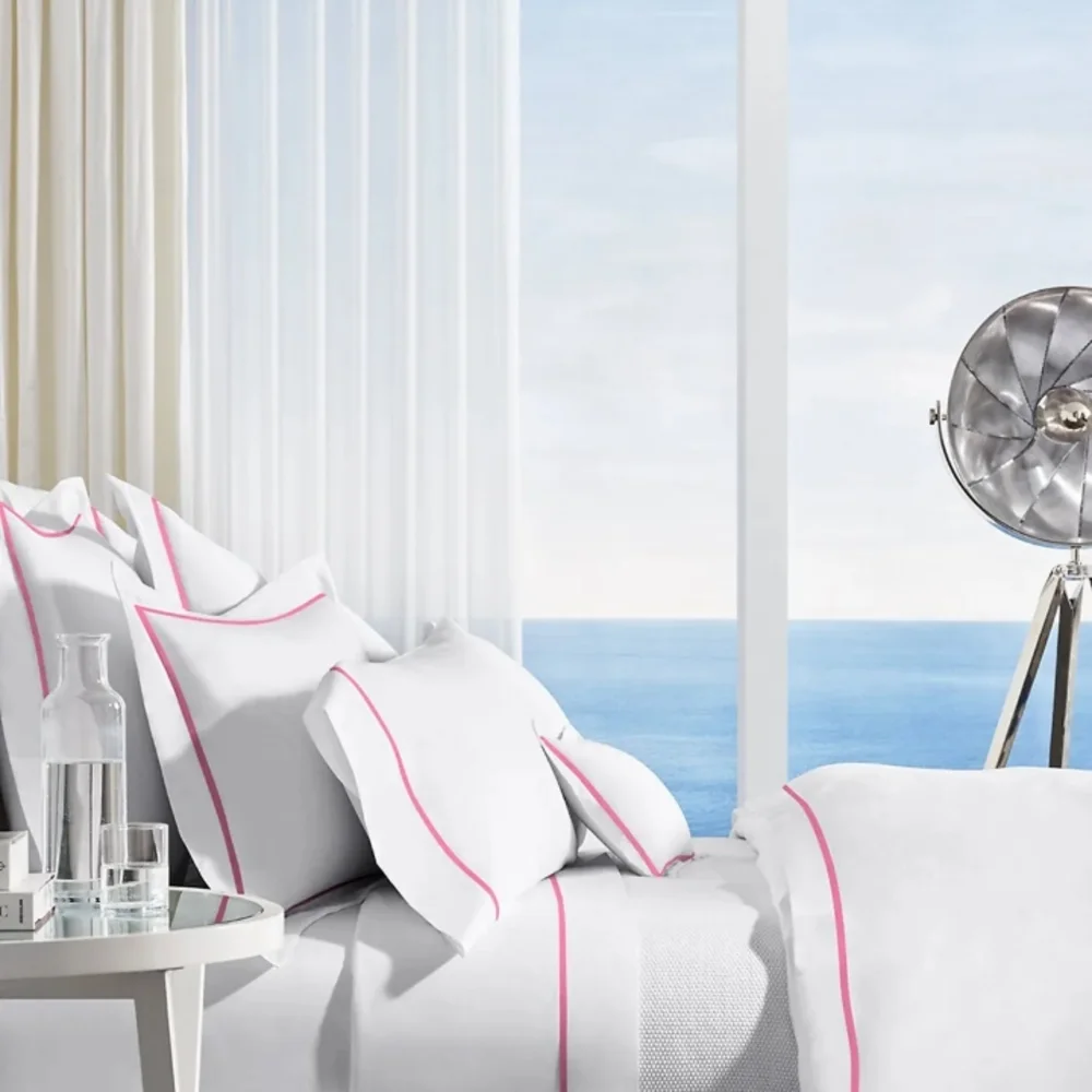 NEW Ralph Lauren TWIN Palmer Percale Duvet Cover White with Pink Trim